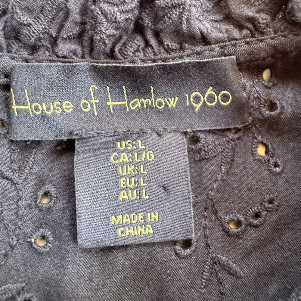 House of Harlow 1960 Revolve Dress Sz  L Black 100% Cotton Boho Quiet Luxury - Picture 2 of 12